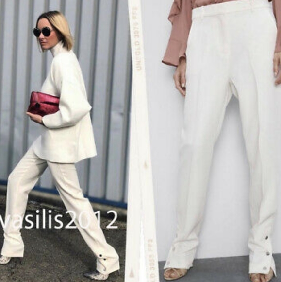 Zara Pants - Sold! Zara long button hem trousers white cream